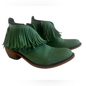 Liberty Black Nomad Leather Fringe Ankle Booties - Sz 6.5 - Green - EUC